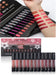 Set of Langham Matte Lipstick with packaging and swatches on a white background