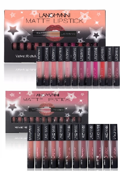 Lancome matte lipstick set with packaging on a white background